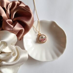 Polymer clay pink floral pendant