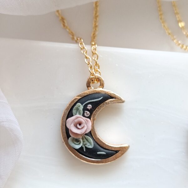 Moon Floral Pendant Polymer Clay