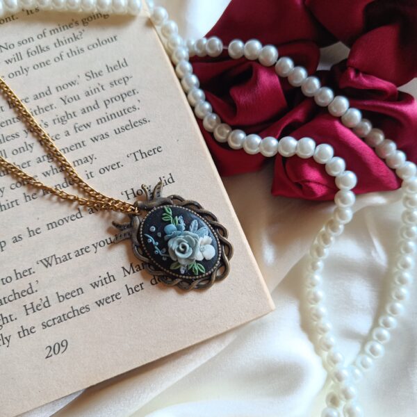 antique blue rose pendant