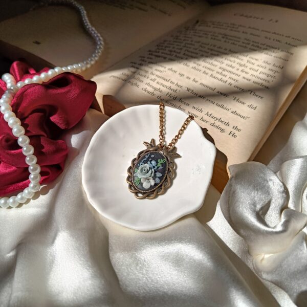 antique blue rose pendant