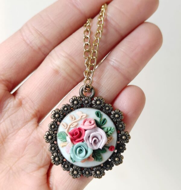 Antique Rose Bouquet Pendant