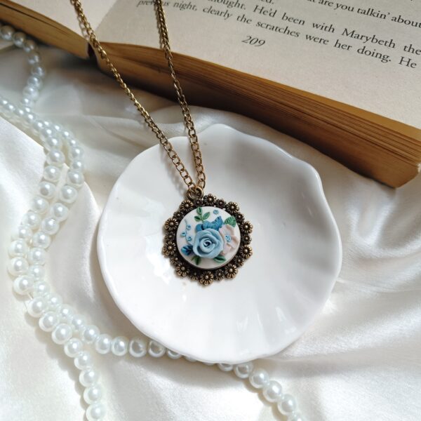 antique blue rose pendant