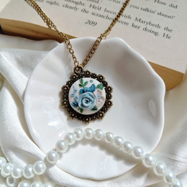 antique blue rose pendant