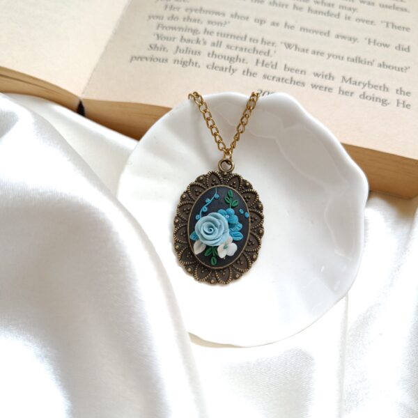 antique blue rose pendant