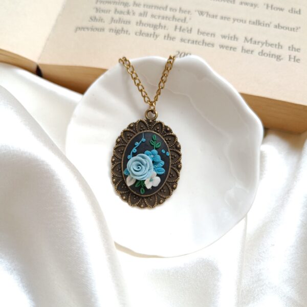 antique blue rose pendant