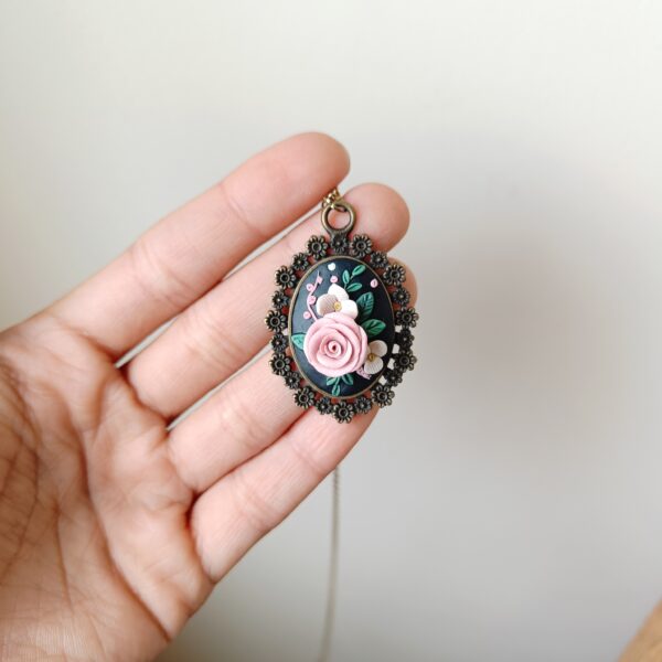 Antique Pink Rose Pendant