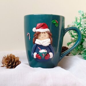 girl winter mug polymer clay