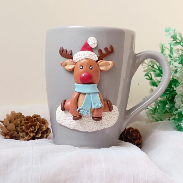 Christmas Mug-Reindeer polymer clay