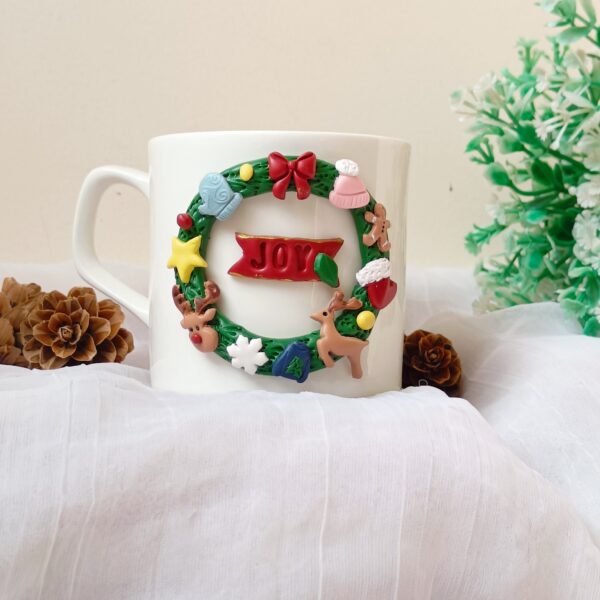 Christmas Wreath Joy Mug polymer clay