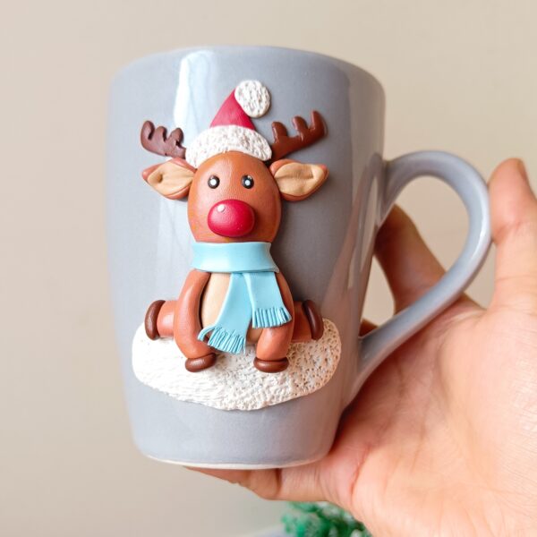 Christmas Mug-Reindeer polymer clay