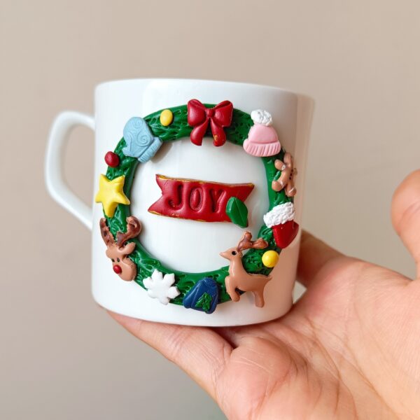 Christmas Wreath Joy Mug polymer clay