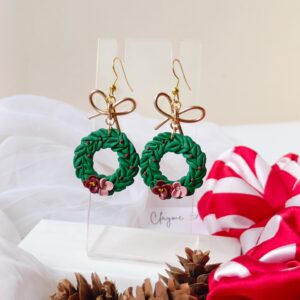 Floral Gold Ribbon Wreath Earrings