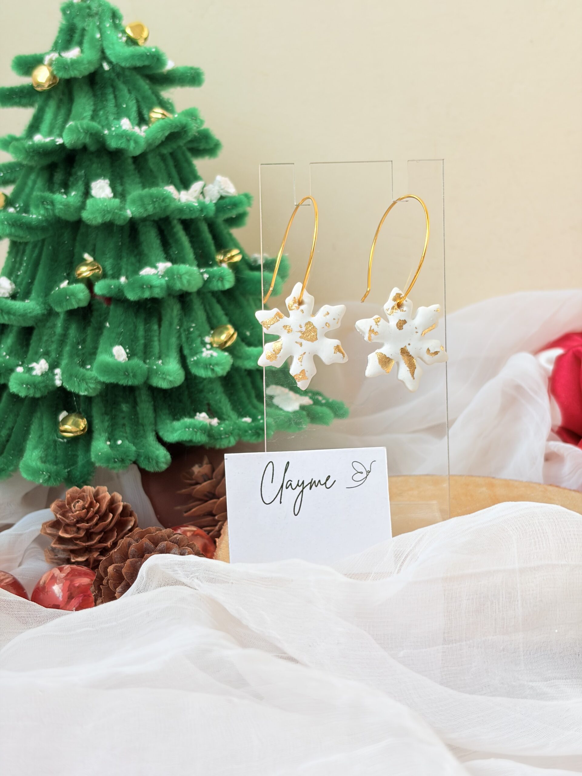 Golden Dust Snowflake Hoops - Image 6