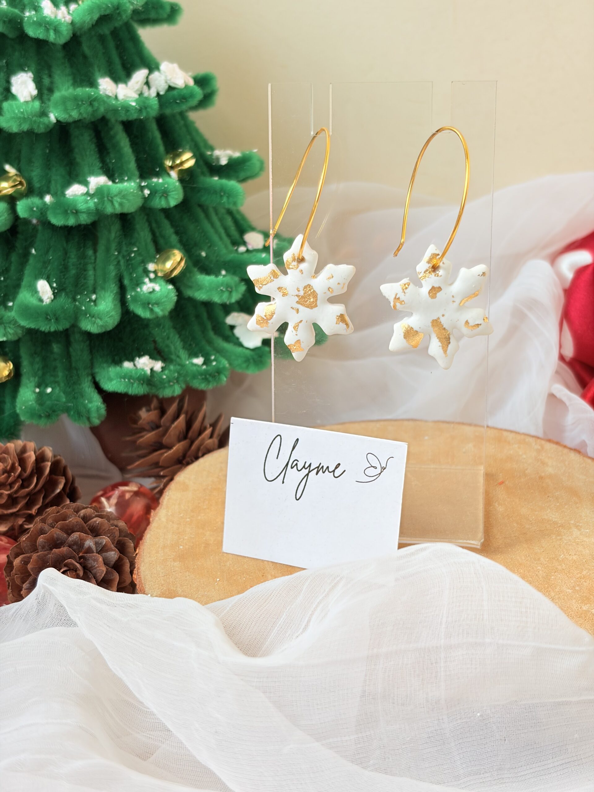 Golden Dust Snowflake Hoops - Image 4