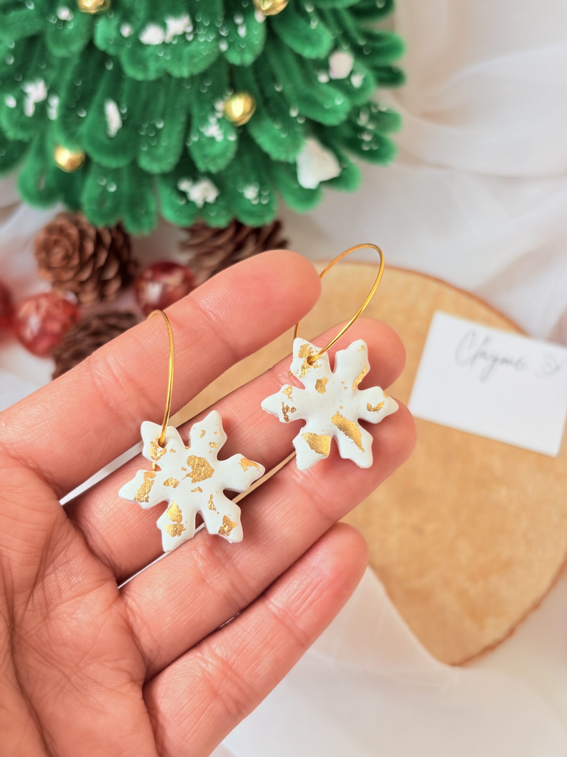Golden Dust Snowflake Hoops - Image 3