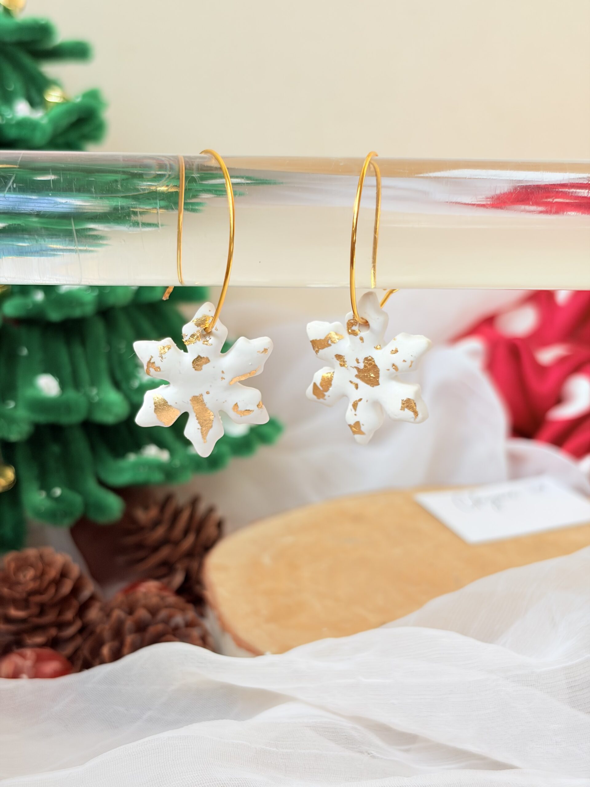 Golden Dust Snowflake Hoops - Image 7