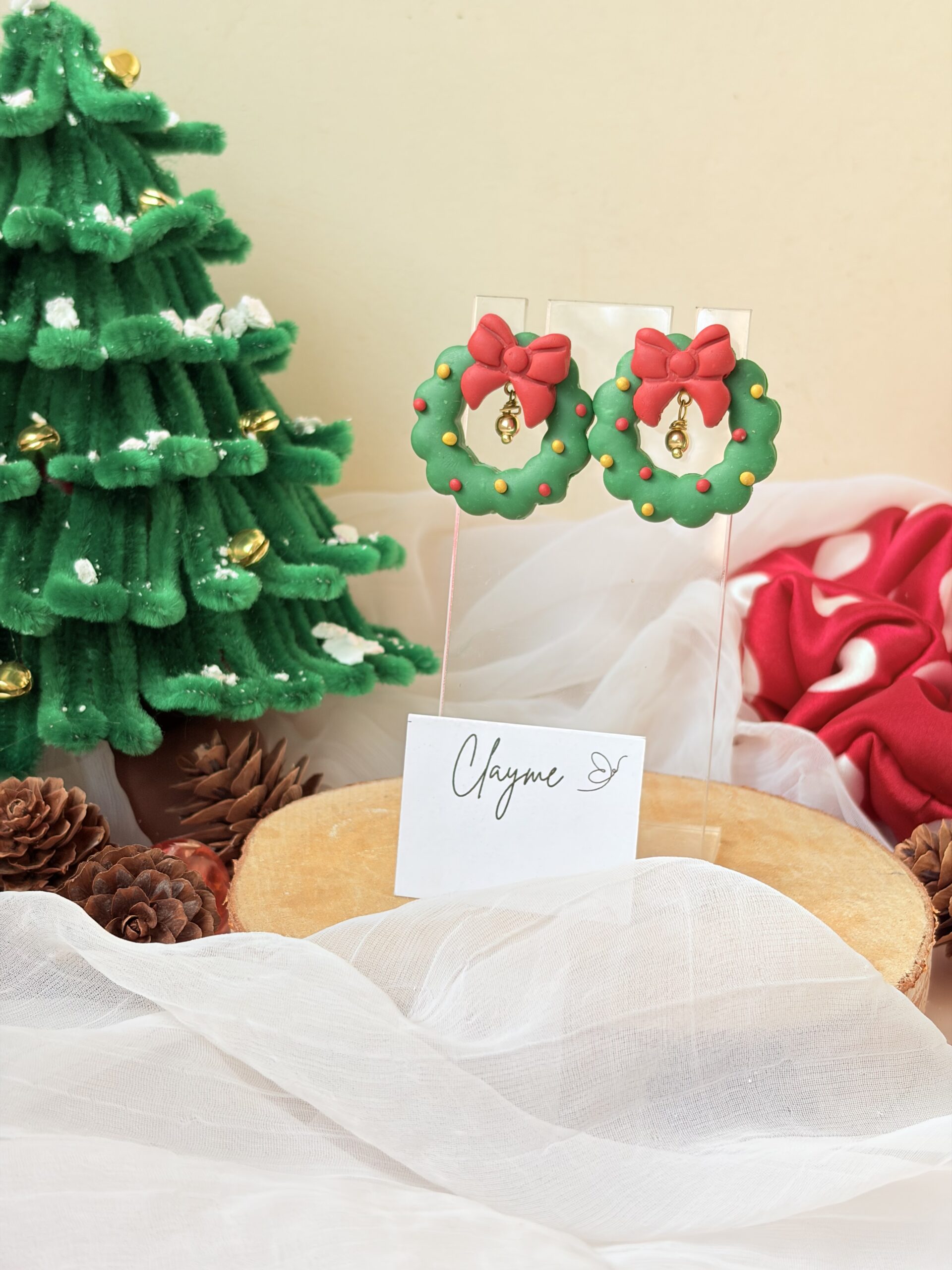 Festive Bow Wreath Drop Earrings