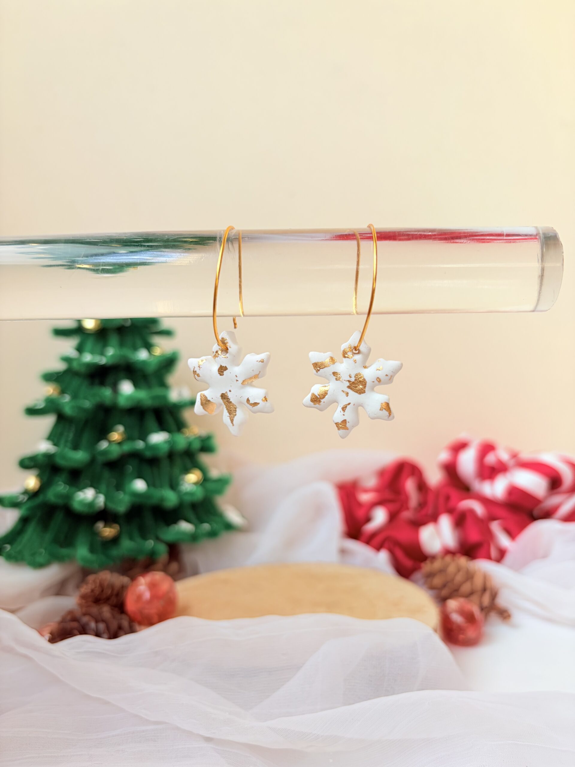 Golden Dust Snowflake Hoops