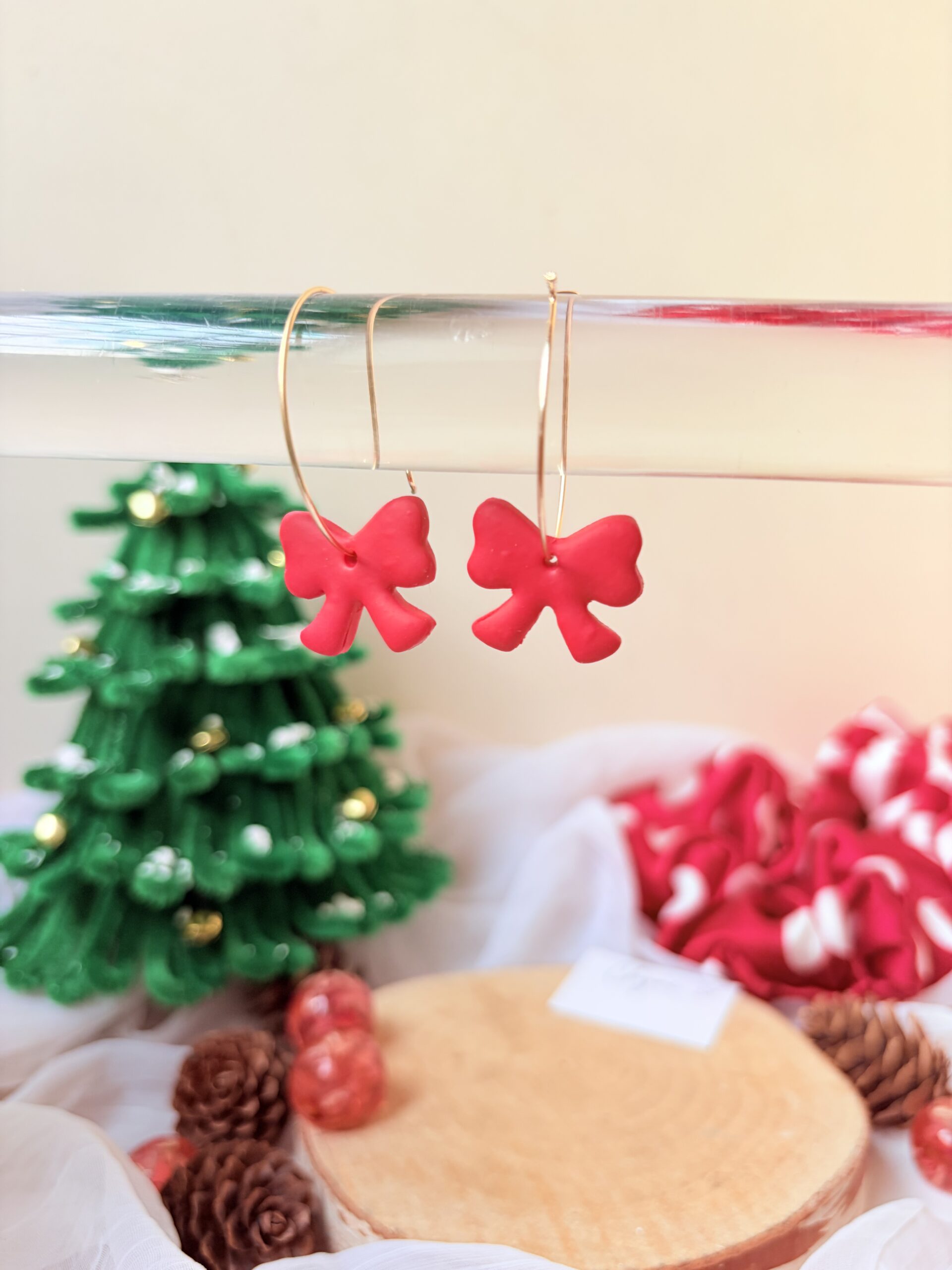 Red Festive Bow Hoops - Image 4