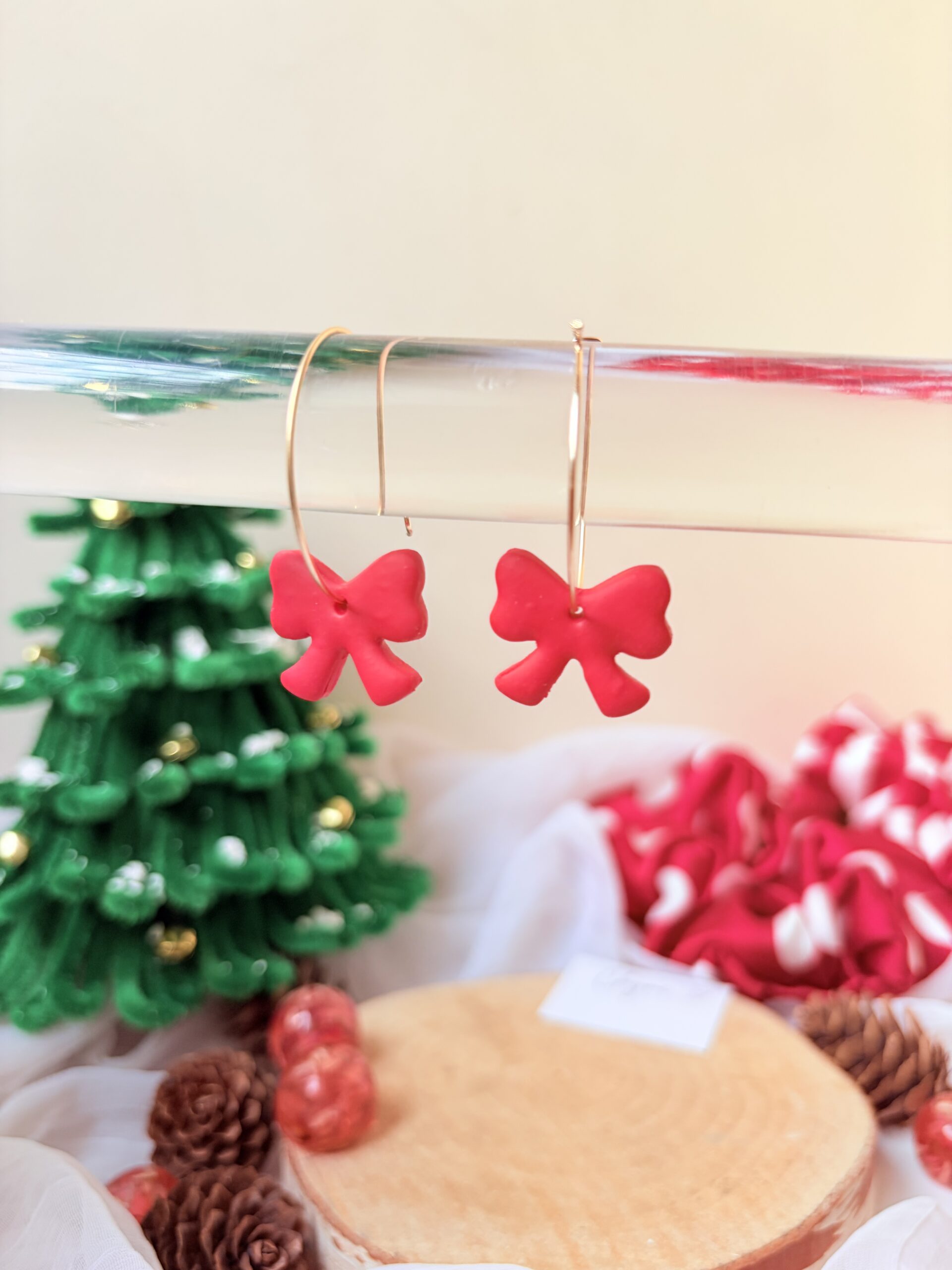 Red Festive Bow Hoops